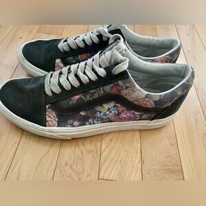 VANS Old Skool Moody Floral Skate Shoe Dark Gray Suede Womens 8.5